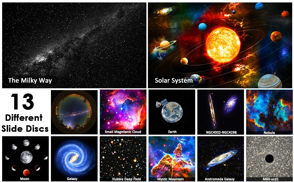 Galaxy Star Projector with 13 HD Film Discs & 360° Rotation