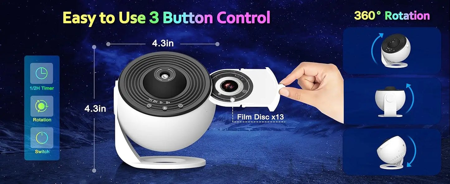 Galaxy Star Projector with 13 HD Film Discs & 360° Rotation