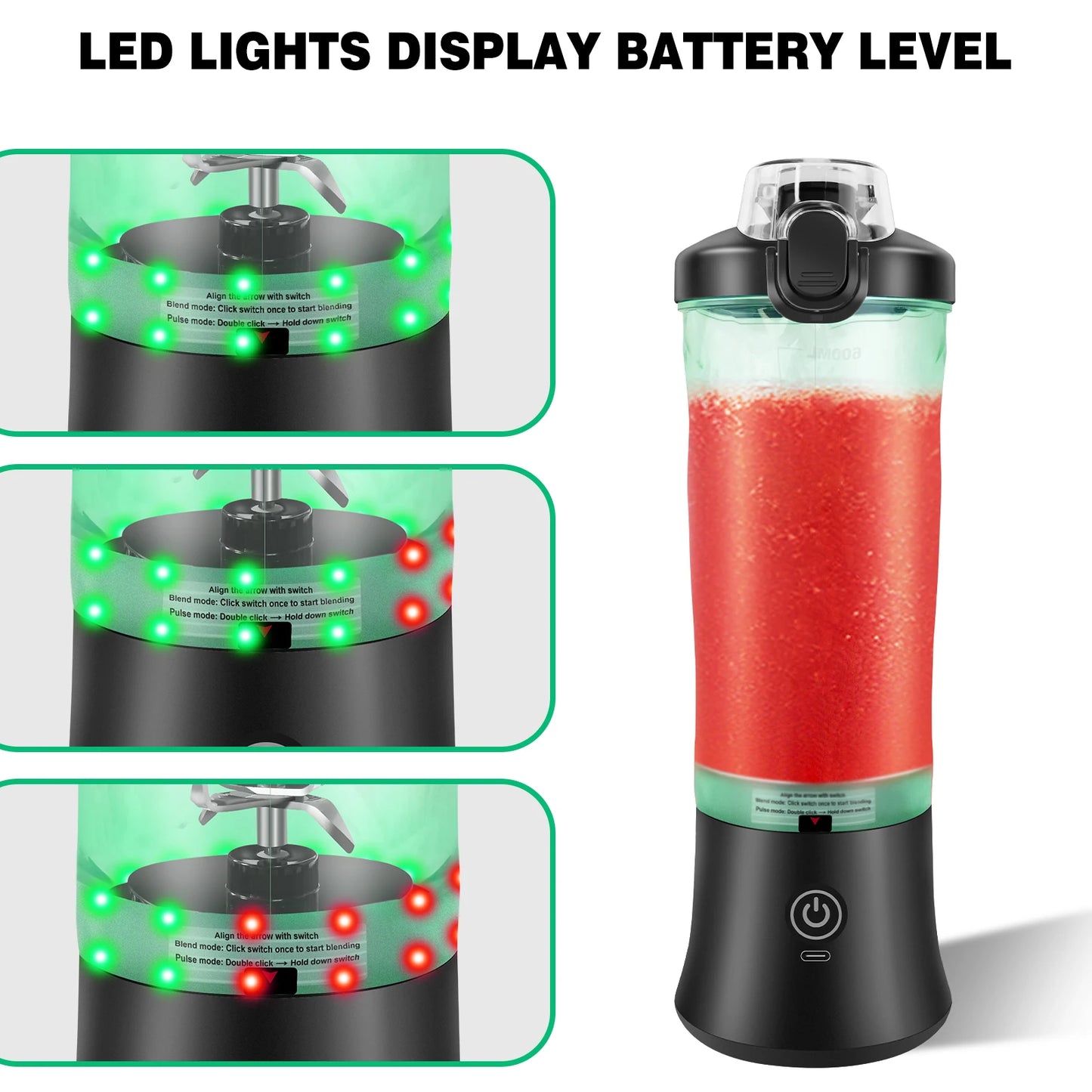 2 In 1 Portable Blender 600ML Electric Juicer Fruit Mixers