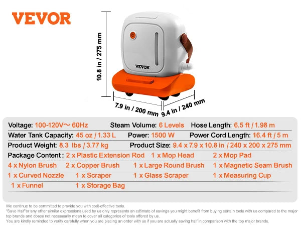 Portable Steam Cleaner with Large Tank