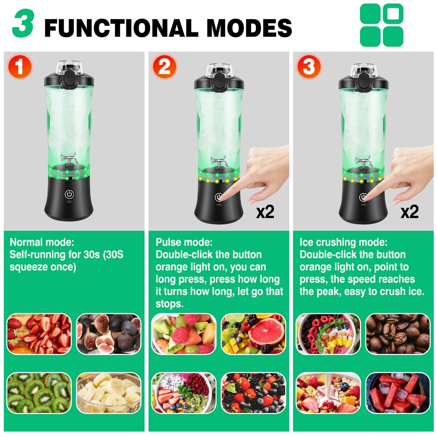 2 In 1 Portable Blender 600ML Electric Juicer Fruit Mixers