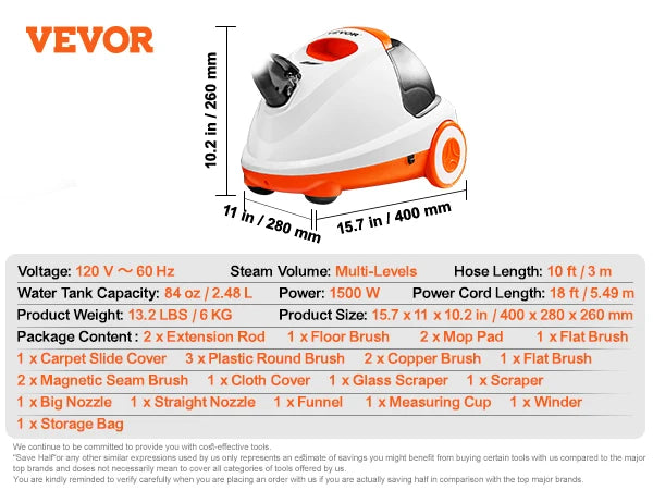 Portable Steam Cleaner with Large Tank