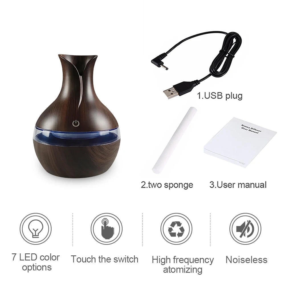 300ml Air Humidifier & 7-Color LED Aromatherapy Diffuser