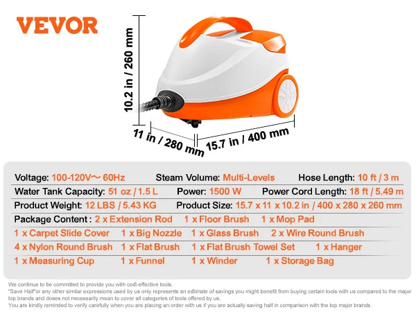Portable Steam Cleaner with Large Tank