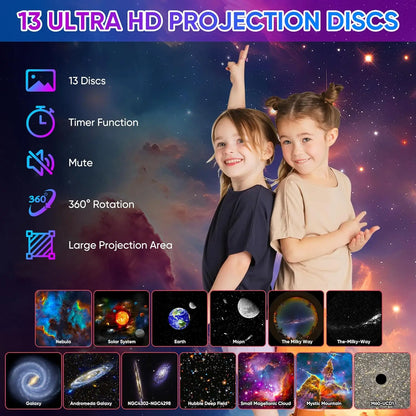 Galaxy Star Projector with 13 HD Film Discs & 360° Rotation