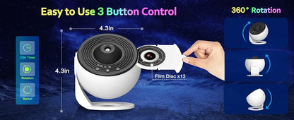 Galaxy Star Projector with 13 HD Film Discs & 360° Rotation