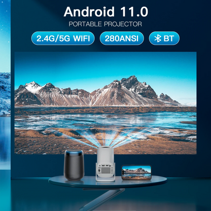 Android 11 WiFi 6 Bluetooth Mini Portable Projector