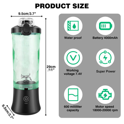 2 In 1 Portable Blender 600ML Electric Juicer Fruit Mixers