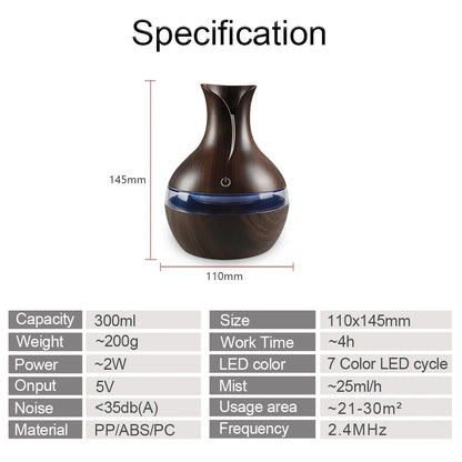 300ml Air Humidifier & 7-Color LED Aromatherapy Diffuser